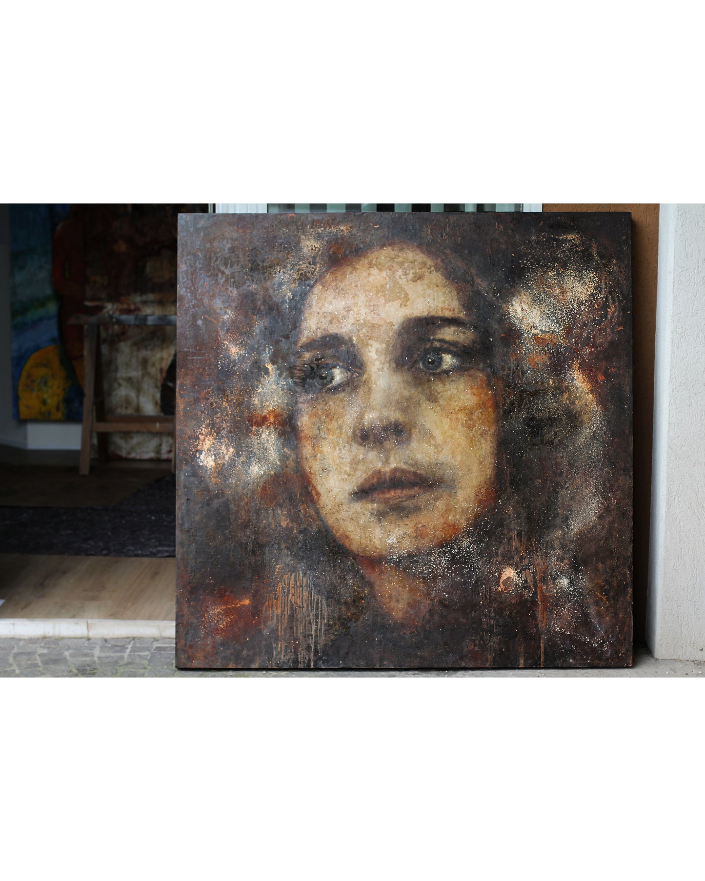 Stampa da dipinto originale a tecnica mista su pannello di legno 145x145cm