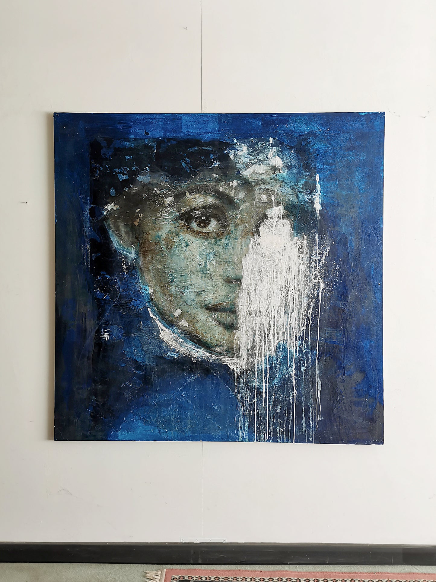 Blue and White portrait 150x150cm