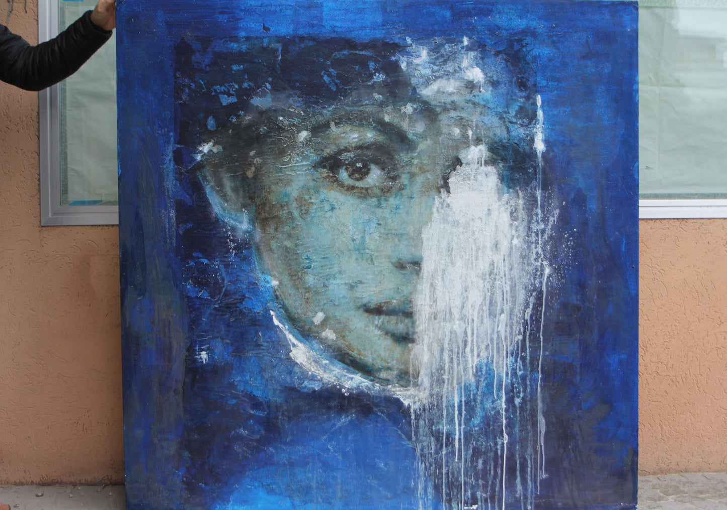 Blue and White portrait 150x150cm