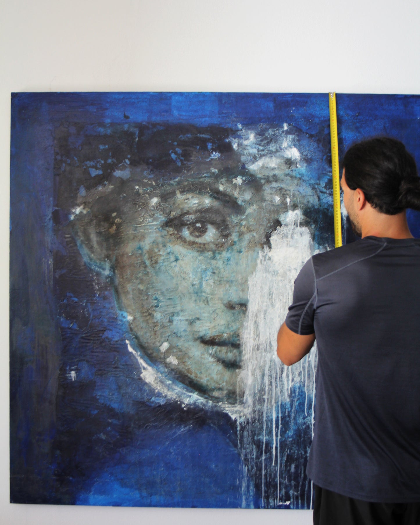 Blue and White portrait 150x150cm