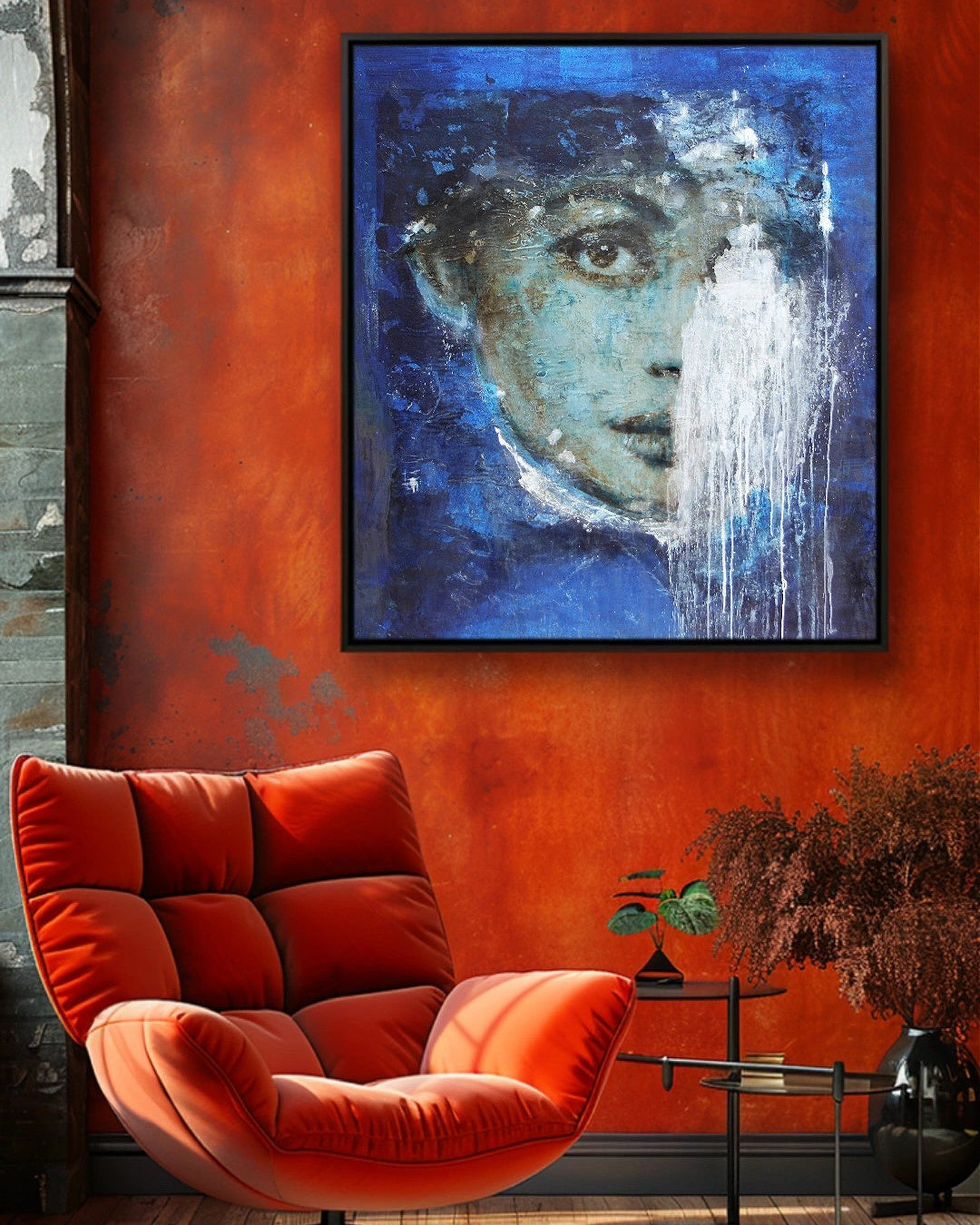 Blue and White portrait 150x150cm