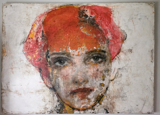 Come fiamma antica (ragazza con il cappellino rosso) 110x150cm