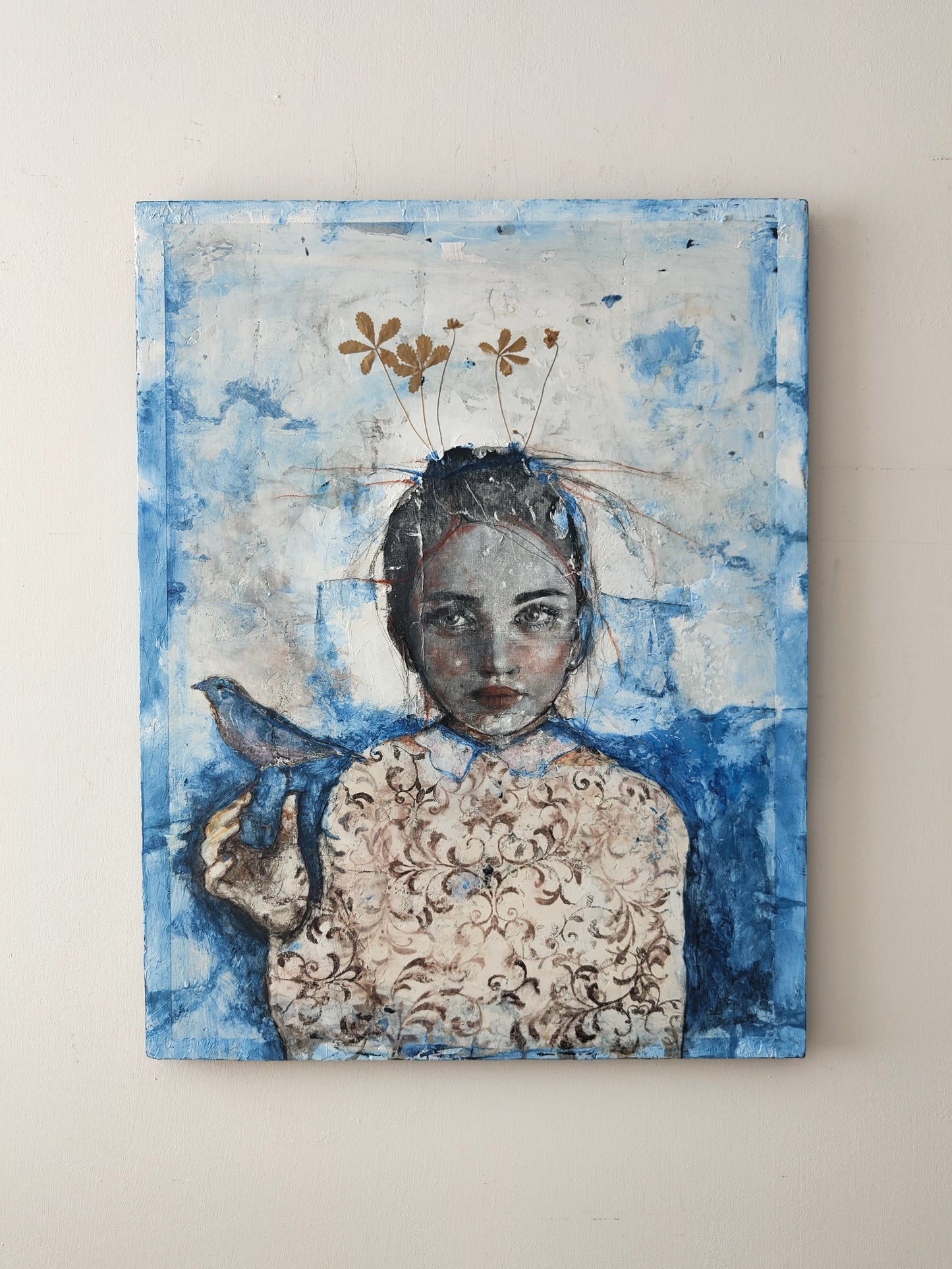 Ritratto in blu con Fiori Secchi - 80x60cm