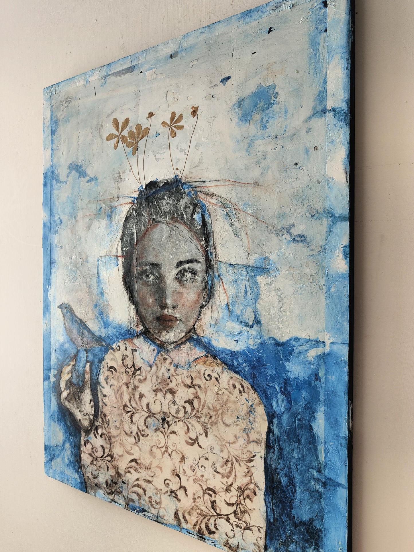 Ritratto in blu con Fiori Secchi - 80x60cm