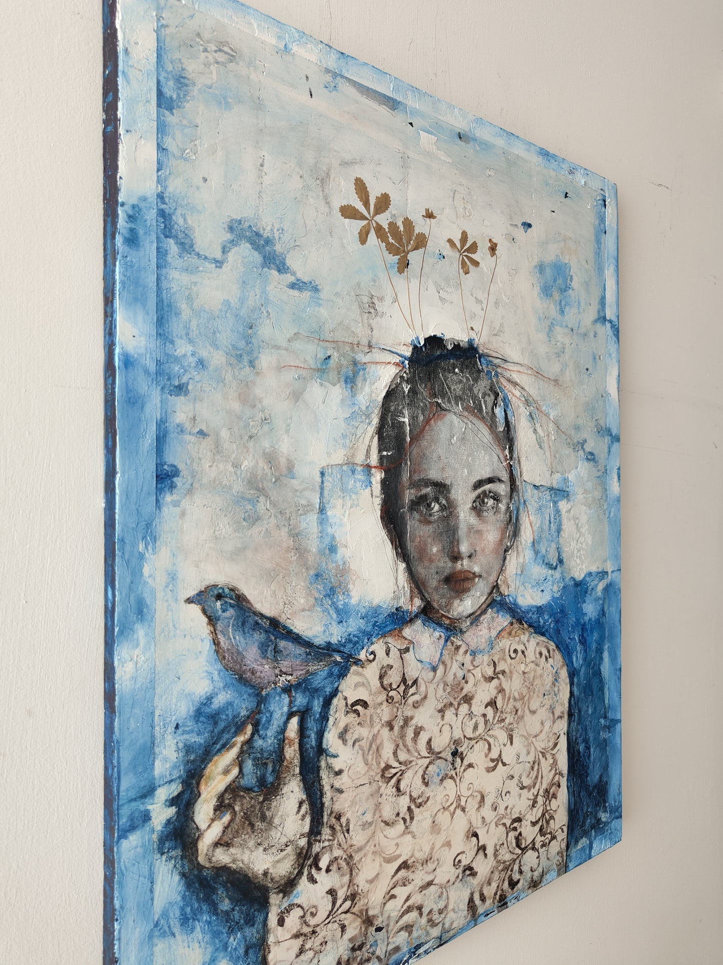 Ritratto in blu con Fiori Secchi - 80x60cm