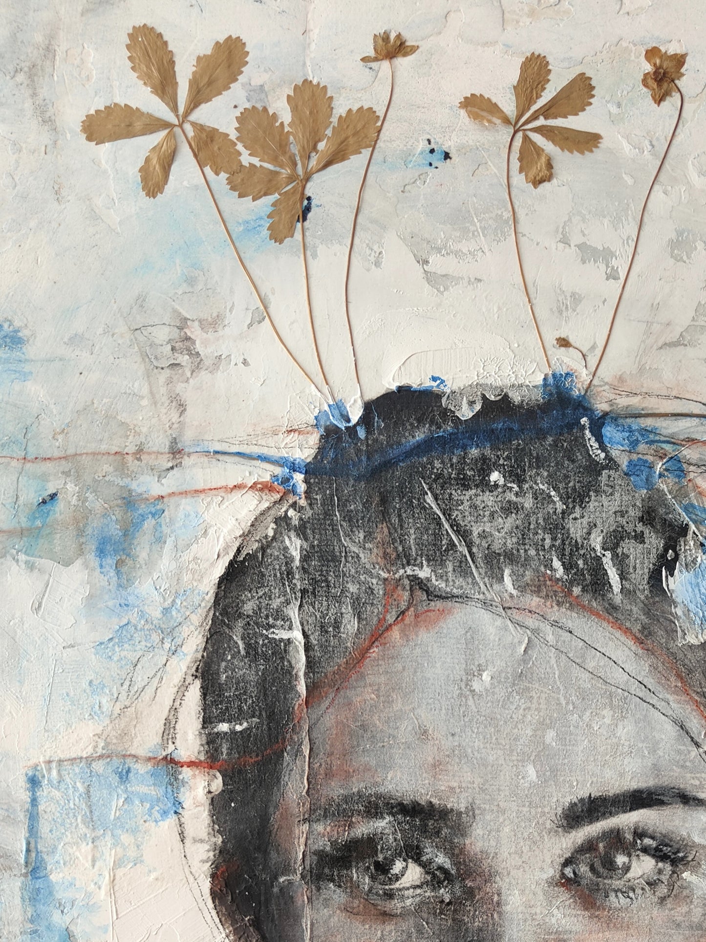 Ritratto in blu con Fiori Secchi - 80x60cm